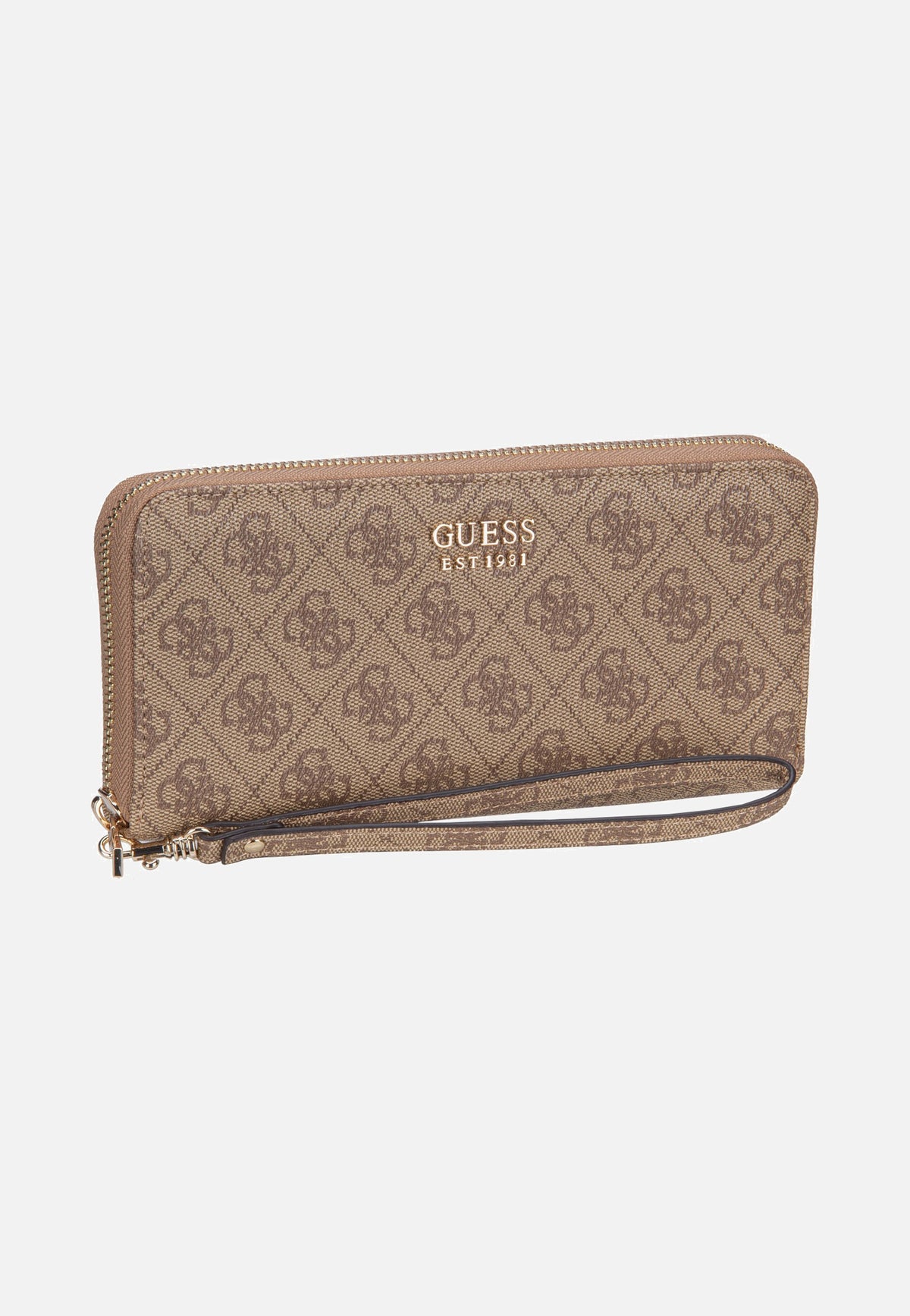Guess Brenton Slg Large Zip Around Latte Logo Portemonnaie