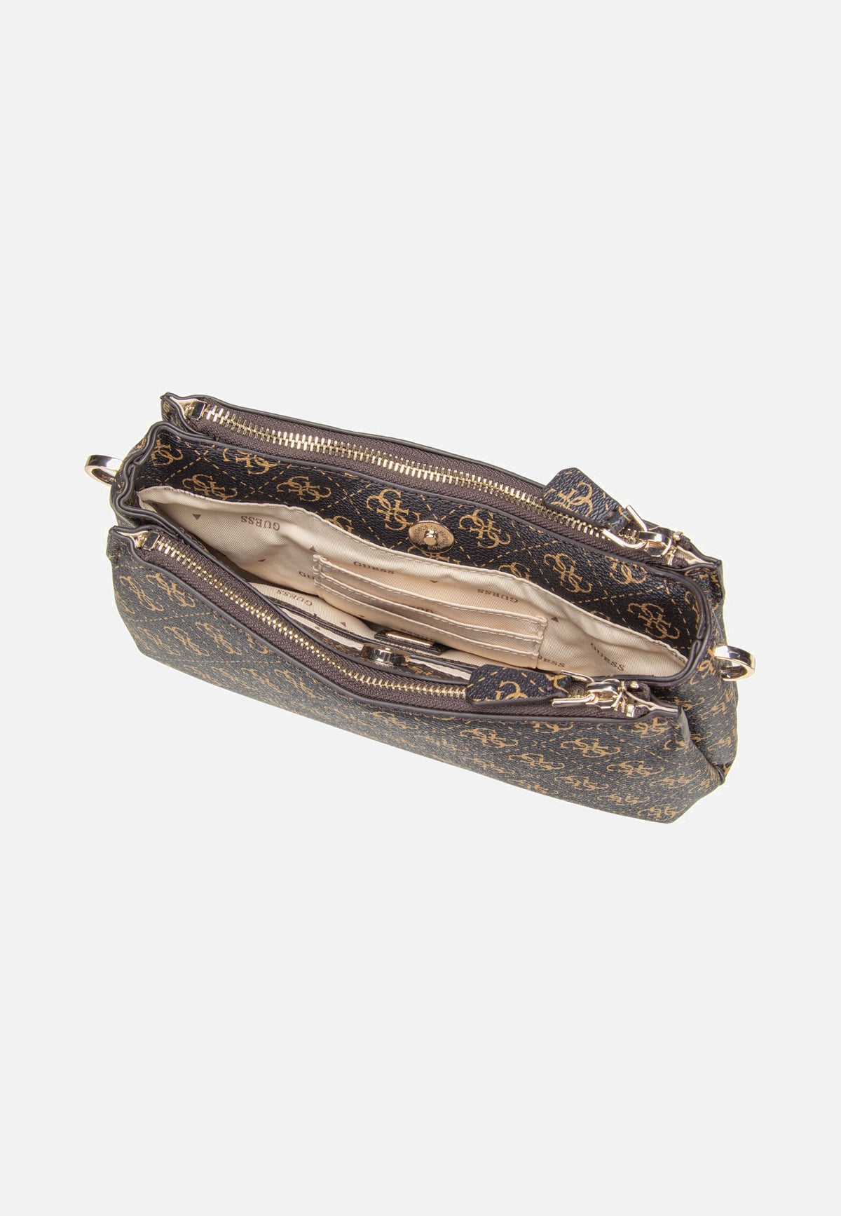 Guess Noelle II 3 Comp Shldr Xbody Brown Logo Schultertasche
