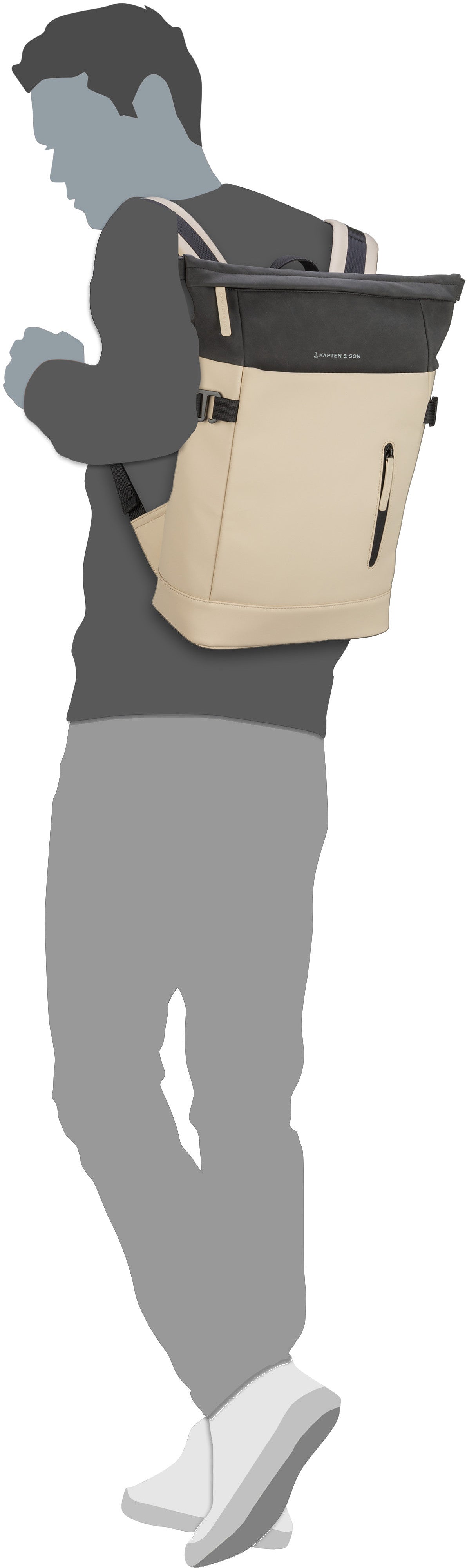 Kapten & Son Aarhus Cream Black Rucksack – Silhouettenansicht