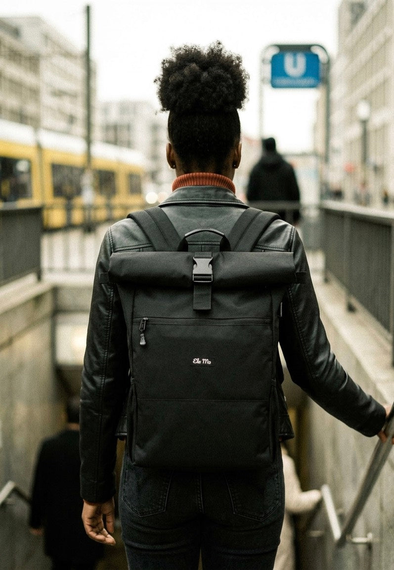 Ela Mo Rolltop Black Beautiful Rolltop Rucksack