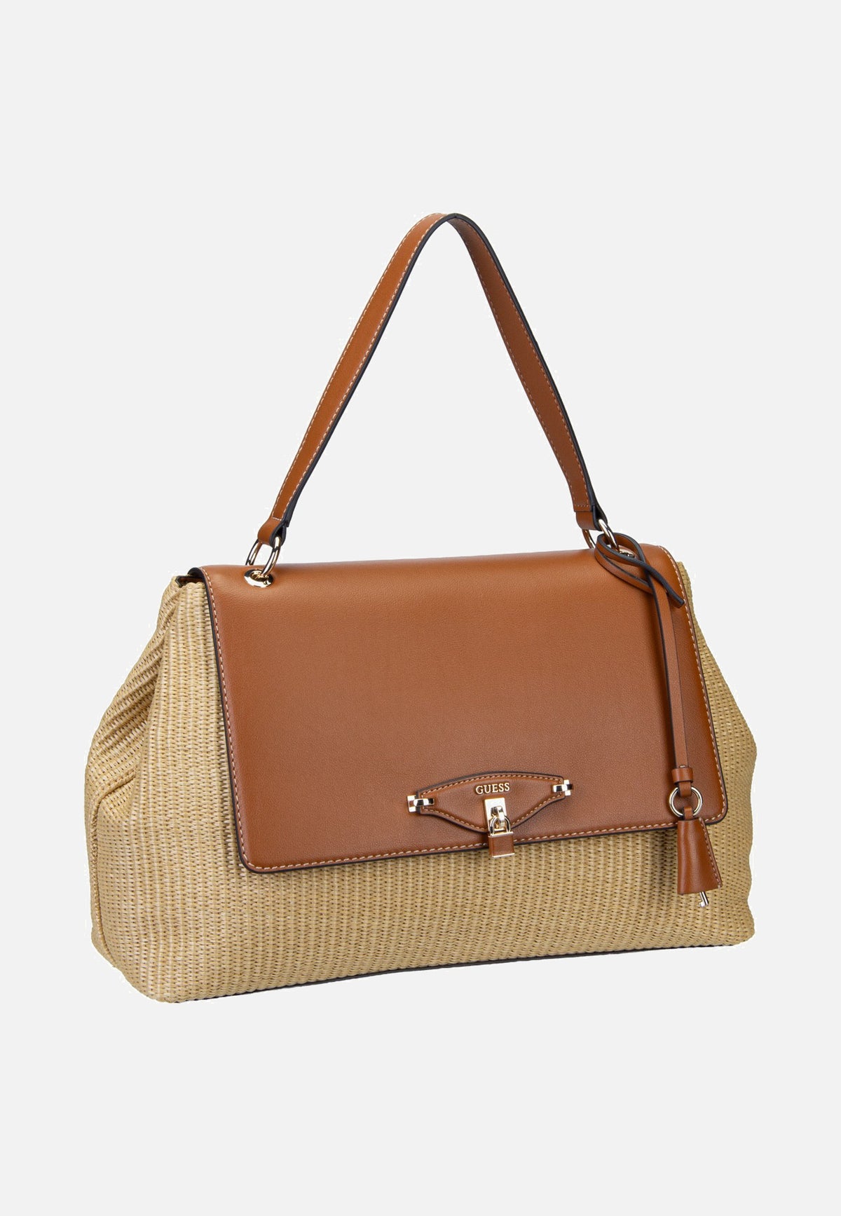 Guess Maggie Straw Large Flap 53200 Natural/Caramel Schultertasche
