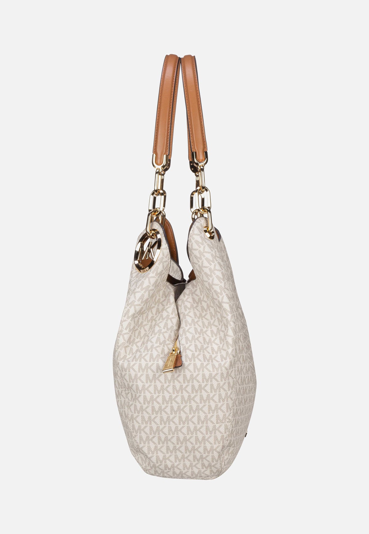 Michael Kors Lillie Large Chain Shoulder Tote MK Signature Vanilla/Acorn Hobo Bag
