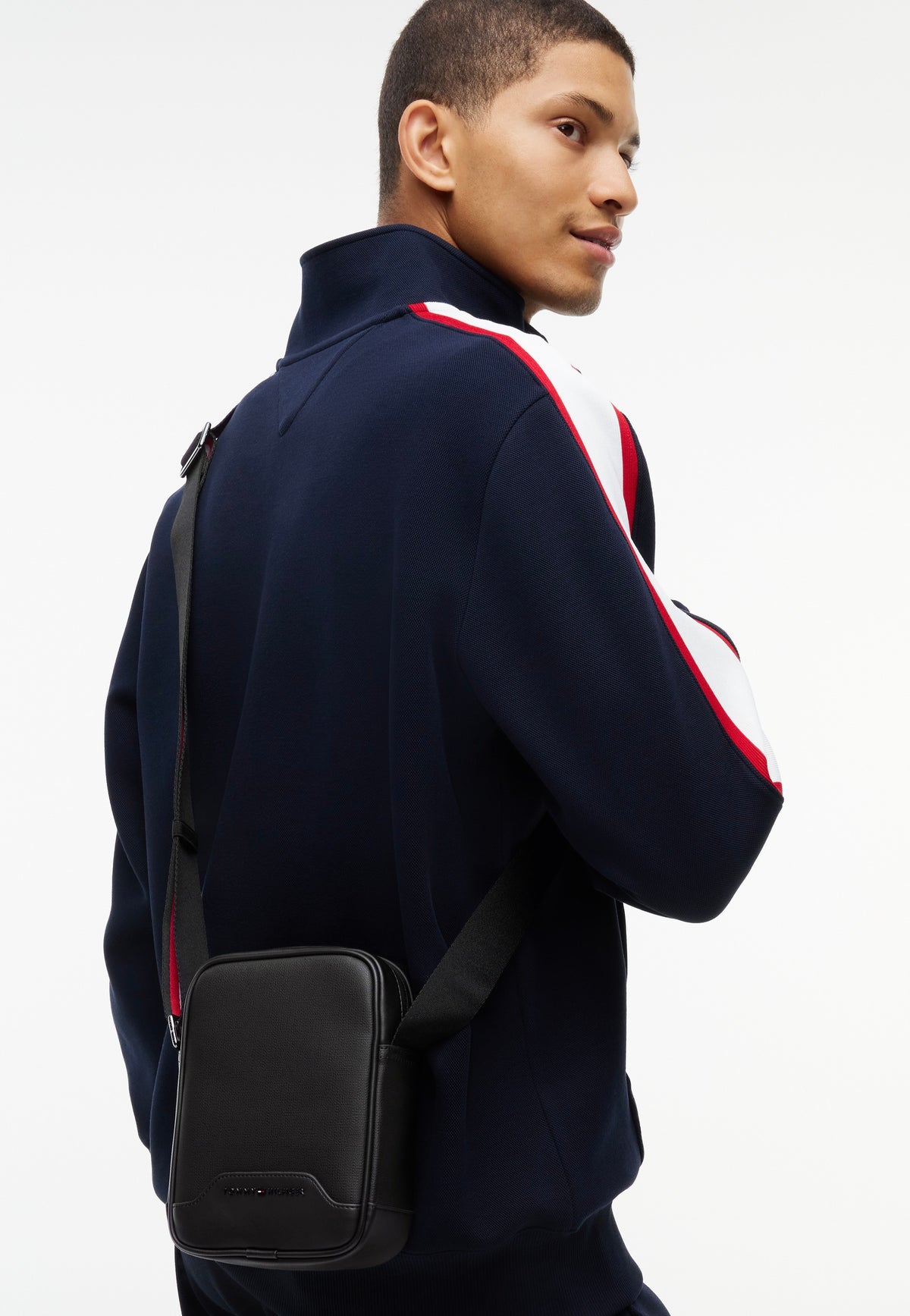 Tommy Hilfiger TH Textured Mini Reporter Black Crossbody Bag